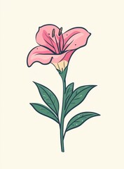 Single Pink Flower Line Art Illustration on Cream Background