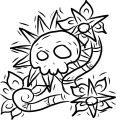 Skull and flower hand drawing black simple