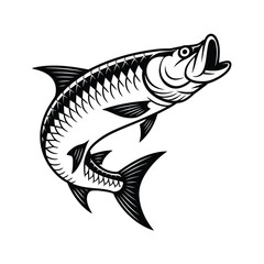 Vector Tarpon Leaping Art & Illustration, Fish vector on a white background