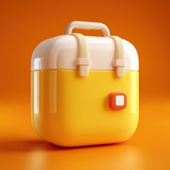 3D Rendering A colorful, modern lunchbox with a glossy finish, set against a bright orange background. Sosial media style icon