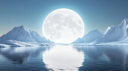 Fototapeta premium Majestic moonlit scene over a frozen lake.
