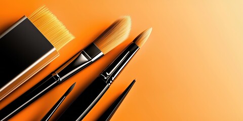 High-quality Makeup Brushes Arranged on an Orange Background