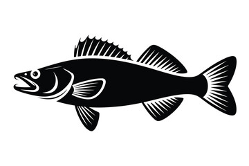 Walleye Silhouette vector Art & Illustration, Fish Vector on a white background