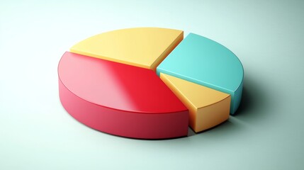 Obraz premium Basic D pie chart layout with shadow on light gradient background