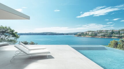 Fototapeta premium Modern beachfront house with a stunning infinity pool.