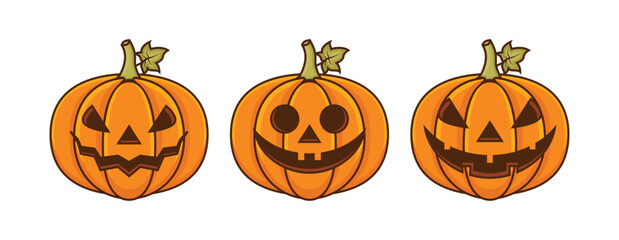 Vector Flat halloween pumpkins collection