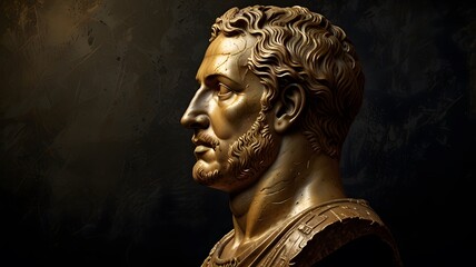 A detailed bust of a Roman emperor, featuring a stern expression and adorned with a laurel crown, representing leadership.  