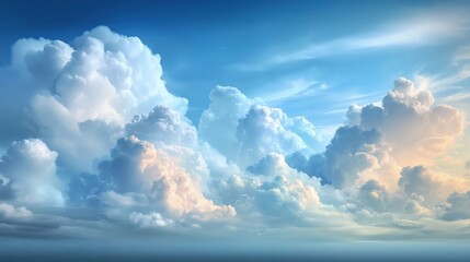 Majestic Cumulus Clouds in a Serene Blue Sky During Sunset