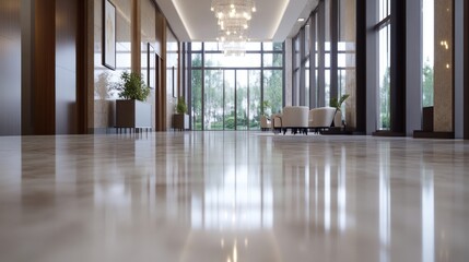 Bright hallway with marble floor and natural light interior architecture