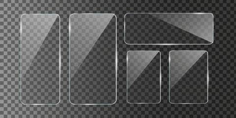 Glass plate frame Glossy window glass with reflections isolated on transparent surface