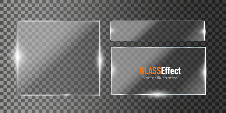 set of Glass plate frame Glossy window glass with reflections isolated on transparent surface