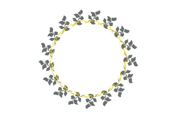 葉付きの枝と金の装飾線フレーム　グレー　グラフィック素材 