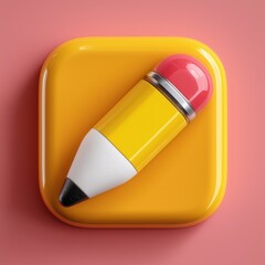 3D Rendering 3D illustration of a yellow pencil icon on a vibrant background. Sosial media style icon