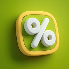 3D Rendering 3D percentage symbol on a vibrant green background. Sosial media style icon