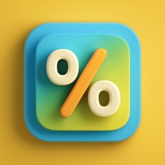 3D Rendering Colorful percentage symbol icon on a vibrant background, representing finance or discounts. Sosial media style icon