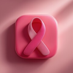 3D Rendering Awareness ribbon icon on a pink background, symbolizing support for breast cancer awareness. Sosial media style icon