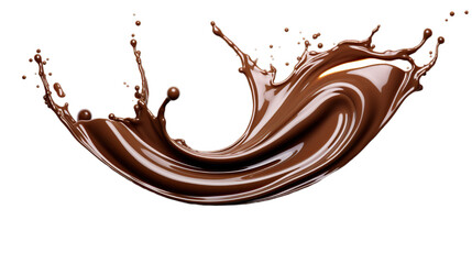A splash of chocolatey brown liquid with a white background