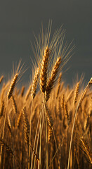 Obraz premium Golden Wheat Field at Sunset Ripe Grain Close Up Agriculture Harvest