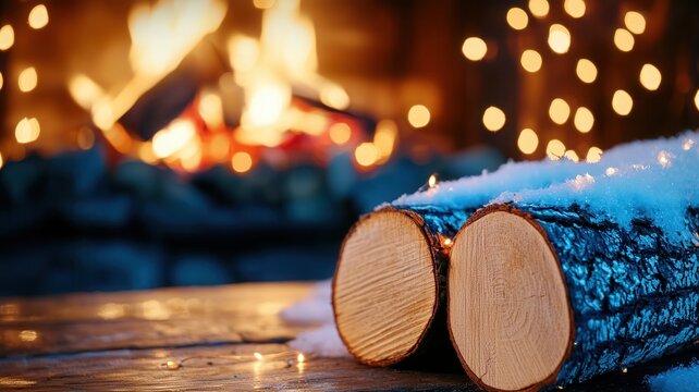 Birch christmas burning, festive casting warm glow inside rustic fireplace during firewood winter evening