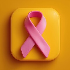 3D Rendering Pink ribbon symbol on a vibrant yellow background, representing awareness and support for various causes. Sosial media style icon