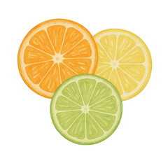 Obraz premium Citrus Burst: A vibrant arrangement of sliced citrus fruits showcases the juicy allure of a zesty orange, a bright lemon, and a tangy lime. It's a burst of fresh, natural flavor and a visual feast.