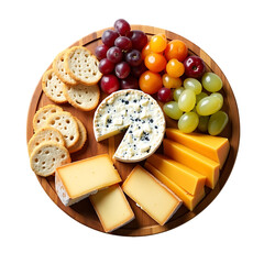 Delicious cheese wedge on a wooden board with transparent background.