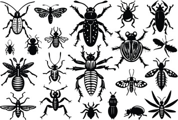Adobe Illustrator Artwork Insect Insects ant ants emmet pismire banner Vector, vector set silhouette  Insects Flat Icons Set

