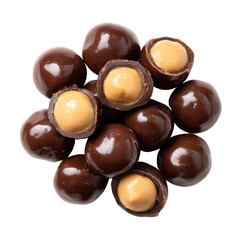 Collection of chocolate-coated buckeye candies isolated on transparent background


