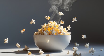 Steaming Bowl of Fresh Popcorn A Classic Snack for Movies, Parties, and Sharing.