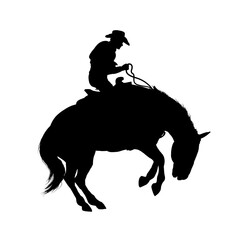 cowboy silhouette riding horse – rodeo vector illustration