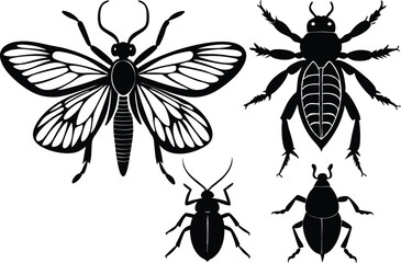 Adobe Illustrator Artwork Insect Insects ant ants emmet pismire banner Vector, vector set silhouette  Insects Flat Icons Set

