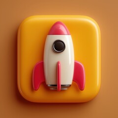 3D Rendering Stylized rocket icon on a vibrant background, conveying creativity and innovation. Sosial media style icon