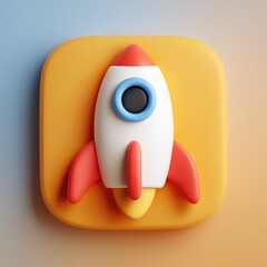 3D Rendering Colorful rocket icon on a vibrant background, symbolizing innovation and exploration. Sosial media style icon