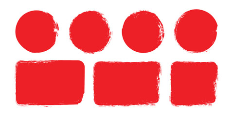 Set of red paint, ink brush strokes. circles shapes on a white background. Paint brush stamp collection. paint backgrounds and splatters
