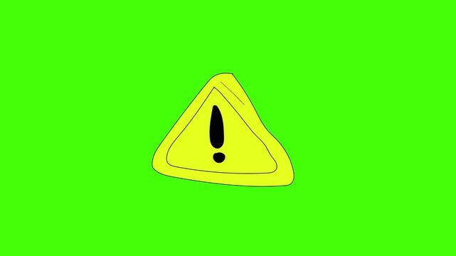 Animated Hand Drawn Yellow Triangle Disclaimer Icon on Green Screen Background