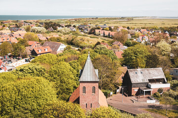 View from the Lighthouse &ndash; Wangerooge Island Landscape and Town with Distant Horizon