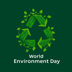World Environment Day: Green Recycle Symbol with Leaves