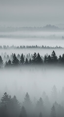 Fototapeta premium Serene Misty Mountain Forest Landscape Coniferous Trees in Fog Nature Photography