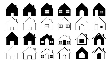 Home fill and stroke vector icons set, Editable and creative home icons set, Property symbols in flat icons