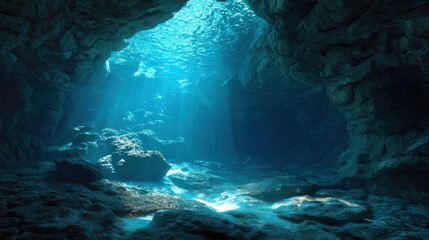 Ultra quality image of cave underwater cave sea landscape blue sea cave.