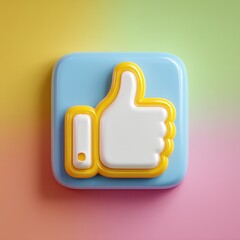 3D Rendering 3D thumbs-up icon with colorful background, symbolizing positivity and approval. Sosial media style icon