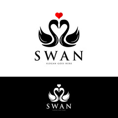 elegant swan forming love logo design concept