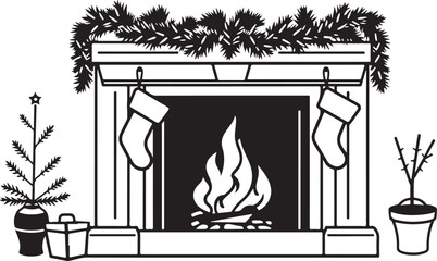 Holiday Fireplace Silhouette Vector

