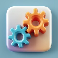 3D Rendering Colorful gears symbolize technology and innovation, set against a soft background. Sosial media style icon