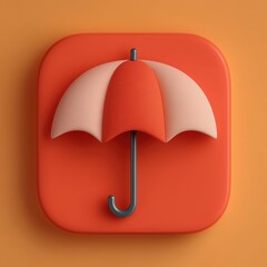 3D Rendering Stylized umbrella icon on a vibrant orange background. Sosial media style icon