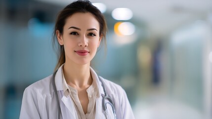 Naklejka premium Portrait of a Confident Female Doctor in a White Coat