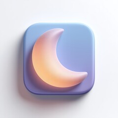 3D Rendering Stylized moon icon with a soft gradient on a rounded square background. Sosial media style icon