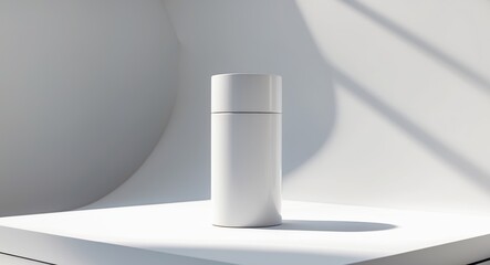 Sleek White Cosmetic Container Mockup on a Minimalist Platform Clean Aesthetic