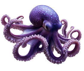 Fototapeta premium A purple octopus floating in the air, transparent background.