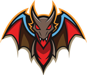 Dragon-like Pterodactyl logo with glowing wings spread vector illustration